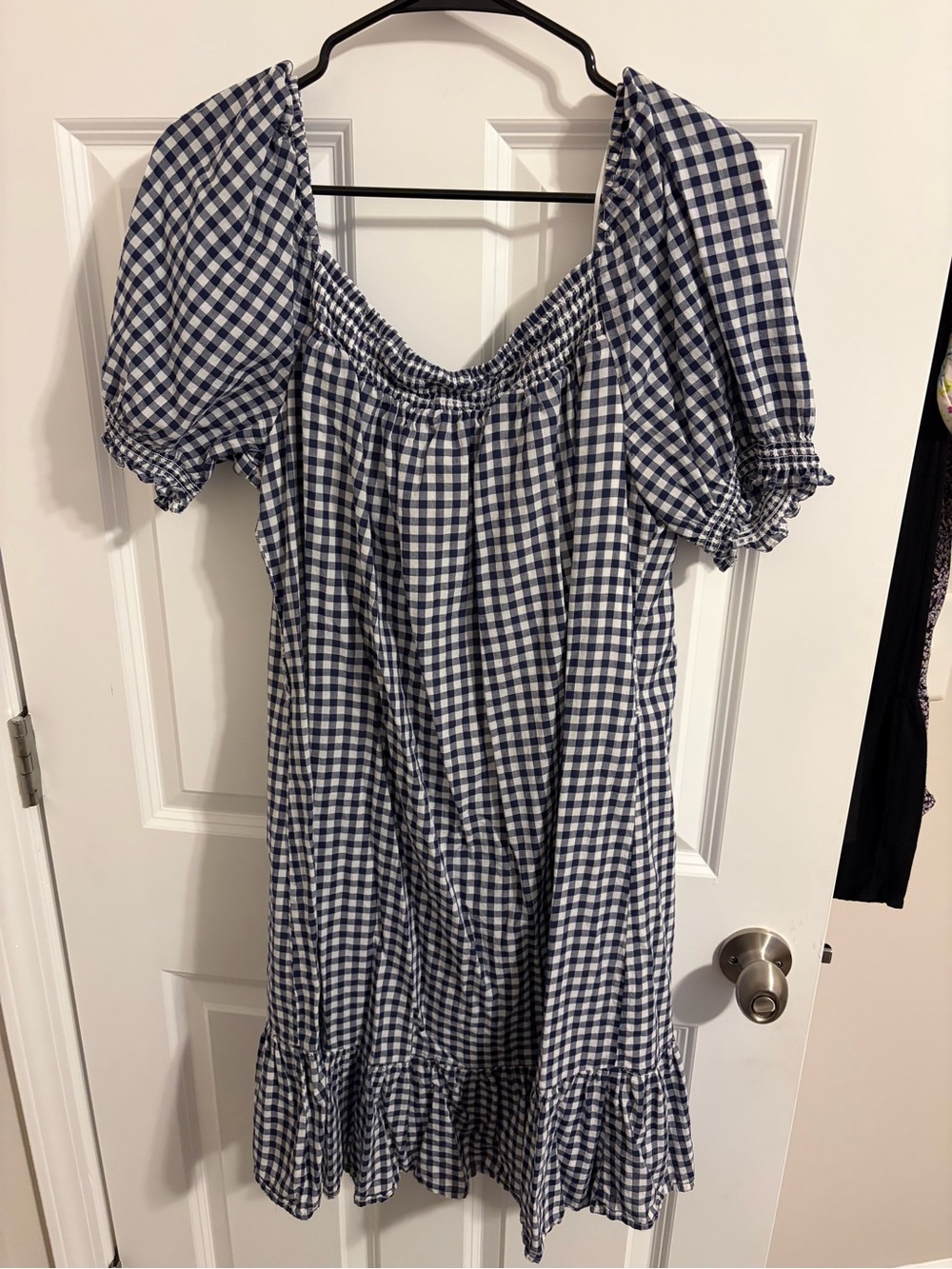 Draper James Navy and White Gingham Puff Sleeve Dress